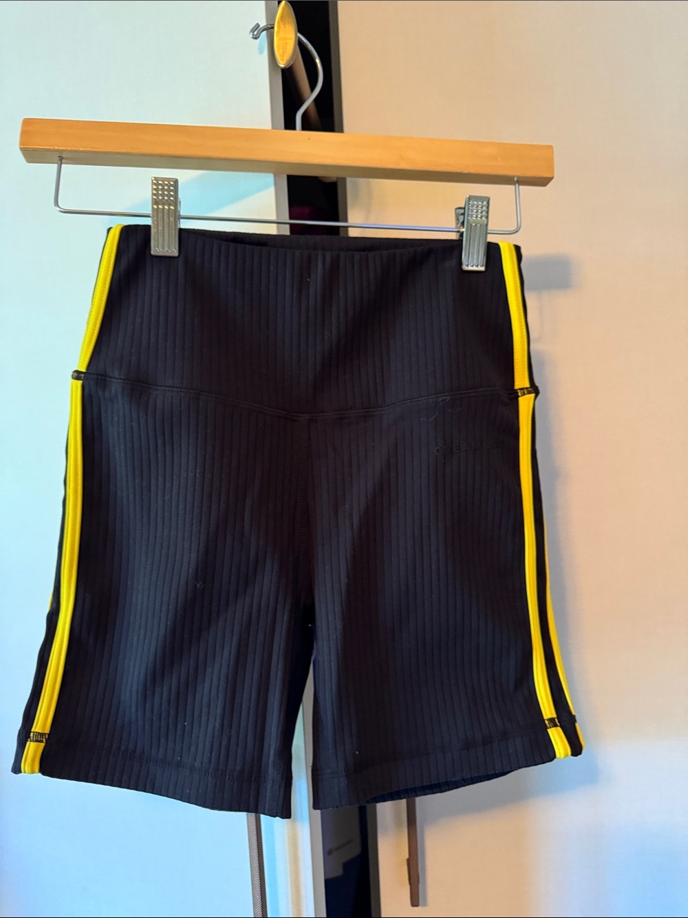 Oriama High-Waist Black Lemon Bike Shorts with Yellow Side Stripes